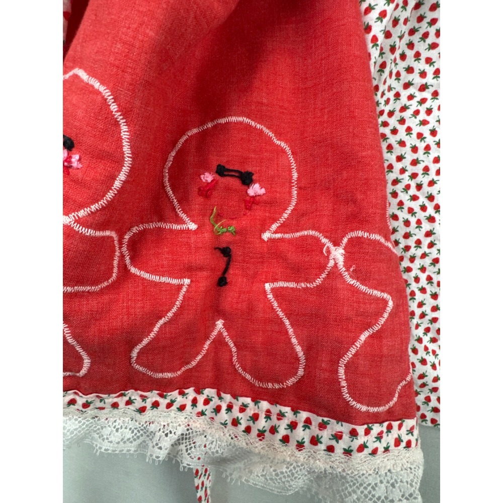 Unbranded Gingerbread Pinafore Dress Kids 3T Red Strawberry Print Lace Holiday - Picture 4 of 9